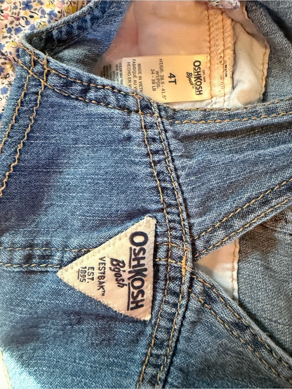 OshKosh B'gosh Blue Denim Overall Dress with Pink, White & Floral Layers